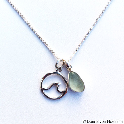 Sea Glass Mermaid Tear with Wave Charm Necklace.