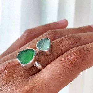 upcycled sea glass sterling silver ring